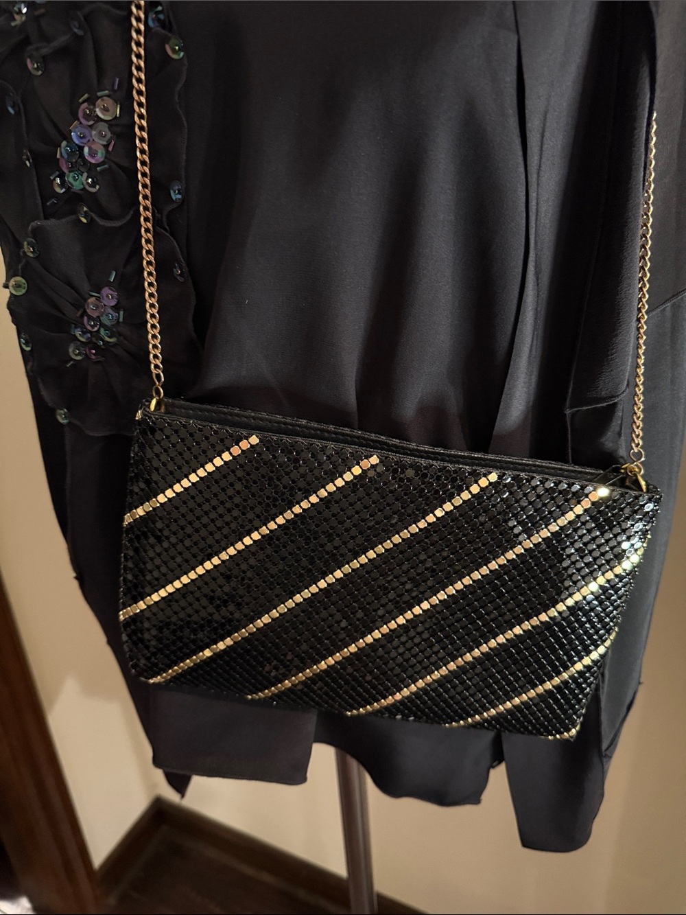 Black and Gold Sequin Crossbody Clutch - Women Bags